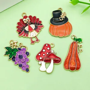 Lot de 20 pendentifs émaillés en alliage coloré Thanksgiving citrouille champignon DIY