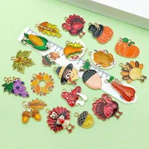 Lot de 20 pendentifs émail alliage Thanksgiving citrouille dinde feuille d'érable accessoires bijoux DIY