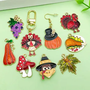 20pcs Breloques en alliage émaillé Thanksgiving, pendentifs citrouille dinde pour bijoux DIY.