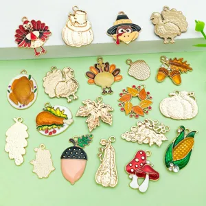 Assortiment de pendentifs en alliage émaillé Thanksgiving pour création de bijoux DIY.