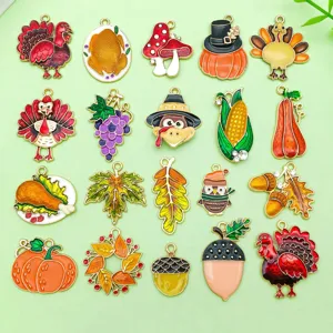 20pcs mélangés Thanksgiving émail alliage charms citrouille feuille d'érable bricolage bijoux