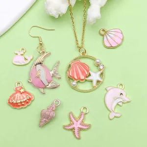 Pink oil drop alloy ocean seashell starfish whale charms pendants DIY jewelry making details