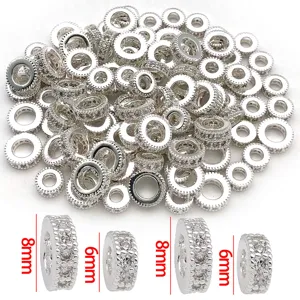 Silberfarbene Zirkonia Abstandshalter Perlen für DIY Armband Schmuckherstellung 8mm 6mm