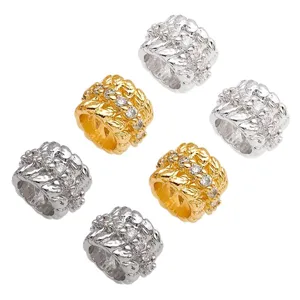 Wheat ear zircon bead spacer DIY jewelry accessories gold and silver metal craft findings 6pcs