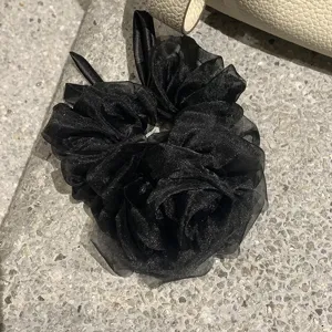 Chouchou de cheveux en organza noir fleur élégant élastique floral pour femme et fille