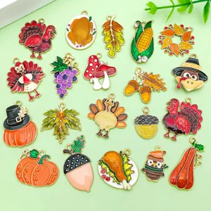 Assorted pendentifs émaillés en alliage Thanksgiving pour fabrication de bijoux DIY citrouille