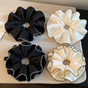 Elegante Satijnen Dubbellaagse Scrunchies Voor Dames Koreaanse Stijl Golf Rand Haarelastiek Grote Paardenstaart Houder Effen Kleur Haaraccessoires