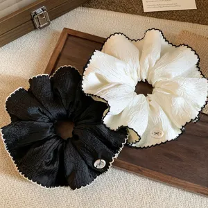 Korean vintage satin hair scrunchie elegant black and white hair tie for women stylish accessory
