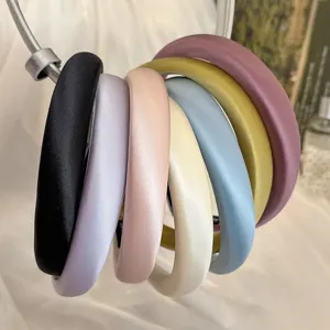 Women Padded Satin Headband Wide Sponge Hairband Solid Color Silk Texture Head Hoop Fashion Hair Accessories