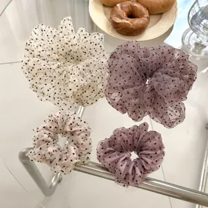 Mesh polka dot hair scrunchies set, elastic hair ties for women and girls daily styling.