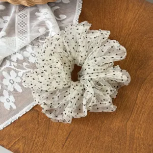 Sheer polka dot hair scrunchie, lightweight mesh fluffy hair tie for daily hairstyles.