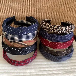 Koreanischer Stil Twist Knoten Haarband Vintage Leopard Punktiert Kariert Stoff Stirnband Für Damen Mode Haar Accessoires