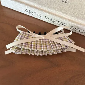 Pinza para el Cabello Banana con Lazo Estilo Falda a Cuadros Coreana para Mujer Primavera Verano Dulce Lazo de Cinta Pinza de Garra Accesorios