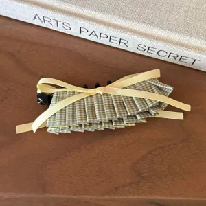 Lindo Gancho de Cabello a Cuadros con Lazo Pinza Plisada Banana Accesorio para Pelo