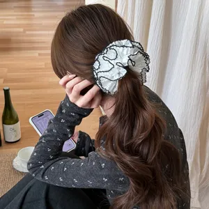 Women Sweet Polka Dot Mesh Hair Scrunchie Elastic Floral Lace Hair Tie Ponytail Holder Fashionable Korean Style Headband Accessory
