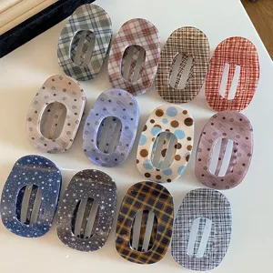 Korean Style Star Plaid Print Acetate Hair Claw Large Size Oval Hollow Hair Clip Elegant Sweet Hair Accessories For Women