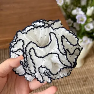 Korean sweet dot hair scrunchie with lace edge, elegant ponytail holder hair accessory for women.