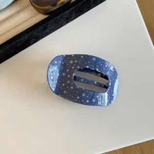 Blue star grid print hair claw clip large acetate abalone clip for women sweet hair accessory