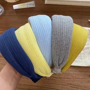 Serre-Tête Large en Tricot Côtelé Rétro pour Femmes Élégant Bandeau Cheveux en Tissu Haut Décontracté Navette Couleur Unie Accessoire
