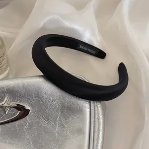 Black satin padded headband for women, thick hair hoop elegant hair accessory for daily wear
