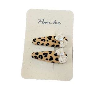 Lindas horquillas de estilo coreano otoño retro leopardo con encaje y perlas mujer