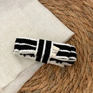 Korean style black and white striped knitted bow hair claw clip versatile fashion accessory