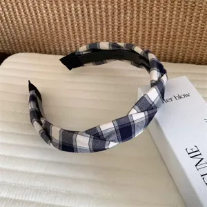 Koreanischer Vintage schwarz-weißer karierter Haarreif, stilvolles Stoff-Haaraccessoire.