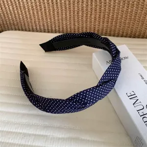 Koreanische Vintage dunkelblaue weiße Punkte verdrehte Haarreif Damen Haarspange Zubehör