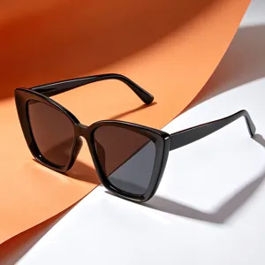 Trendy black square cat eye sunglasses for women vintage UV protection sun eyewear