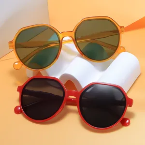 Polygon framed sunglasses set in orange and red with UV protection lenses for daily wear outdoor.