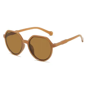 Retro polygon milk tea colored sunglasses for women daily UV protection trendy fashion eyewear.
