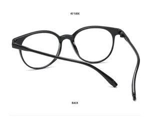 Vista detallada de la montura de gafas ópticas retro negra de moda coreana elegante.