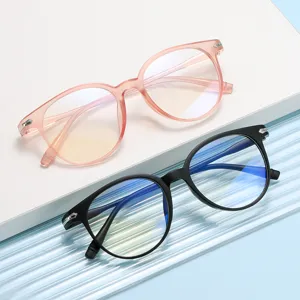 Monturas de Gafas Redondas de Estilo Coreano para Hombres Mujeres Gafas Decorativas de Plástico Metal Anti Luz Azul Gafas Retro Literarias Color Jalea Transparente