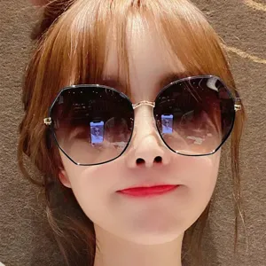 Gafas de Sol de Polígono de Moda para Mujer Lentes de Resina Degradada Montura de Metal Protección UV Retro para Conducir