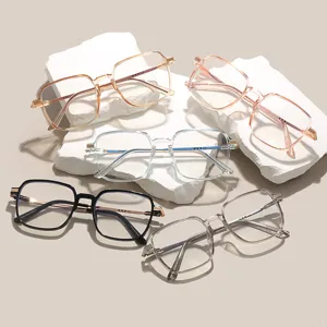 Modern Square Frame Blue Light Blocking Glasses Memory Plastic Metal Optical Eyewear Frames For Women Men Office Daily Glasses
