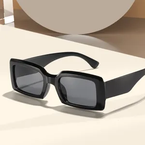 Black thick frame square sunglasses for women and men, retro fashion eyewear UV protection.