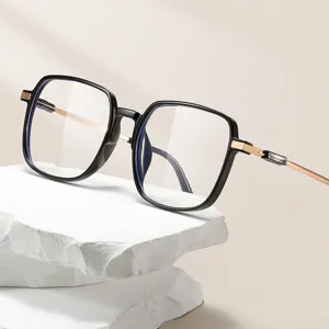 Stylish black thick-rimmed square anti-blue light glasses frame for daily wear and fashion.