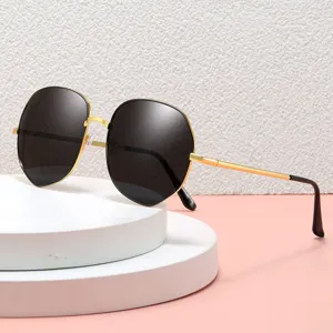 2024 Nuevas Mujeres Moda Poligono Gafas de Sol Marco Metal Dorado Proteccion UV Chic