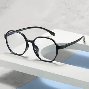 Modische polygon blaulichtfilter brille fuer damen und herren, schwarzer brillenrahmen.