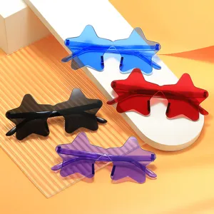 Fashion Star Shaped Rimless Sunglasses One Piece Colorful Trendy Glasses For Men Women Party Photo Props Sunshade Accessory