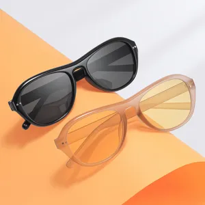 Retro oval cat-eye sunglasses, trendy Y2K style pilot sun glasses, chic UV protection eyewear.