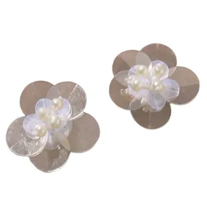 Double layer sequin flower faux pearl DIY handmade clothing accessories shoe hair decor