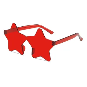 Red One-Piece Star Sunglasses Trendy Party Eyewear Unisex Fashion Cool Sun Glasses