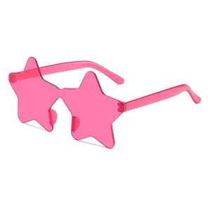 Trendy one-piece star shaped frameless sunglasses for women and men, stylish party eyewear.