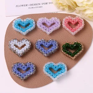 Colorful Glass Beaded Heart DIY Hair Accessories Handmade Woven Ponytail Hair Ties Cute Jewelry Making Charms