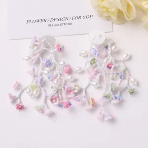 Pearl flower beaded tassel DIY long earrings fairy style apparel decorative accessory