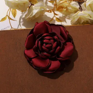 Dunkelrote Satin Kamelie Blume Brosche Haarschmuck DIY Vintage Stoff Blumen Zubehör.