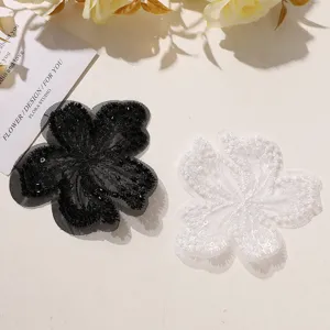 Nero bianco rete ricamo perline fiore toppa DIY vestito accessorio moda dettaglio vista
