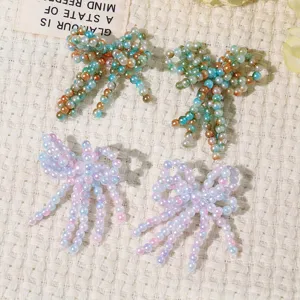 Handmade beaded bow crystal tassel patch DIY craft accessories for clothes shoes phone case.