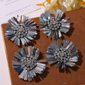 Zilveren pailletten strass margriet bloem DIY schoenbedels broche accessoires, 4st.